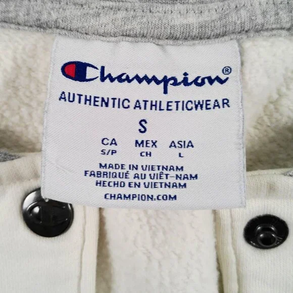 Champion Varsity Jacket Women’s Small Cream Gray Snap Button Raglan Fleece - Picture 3 of 5